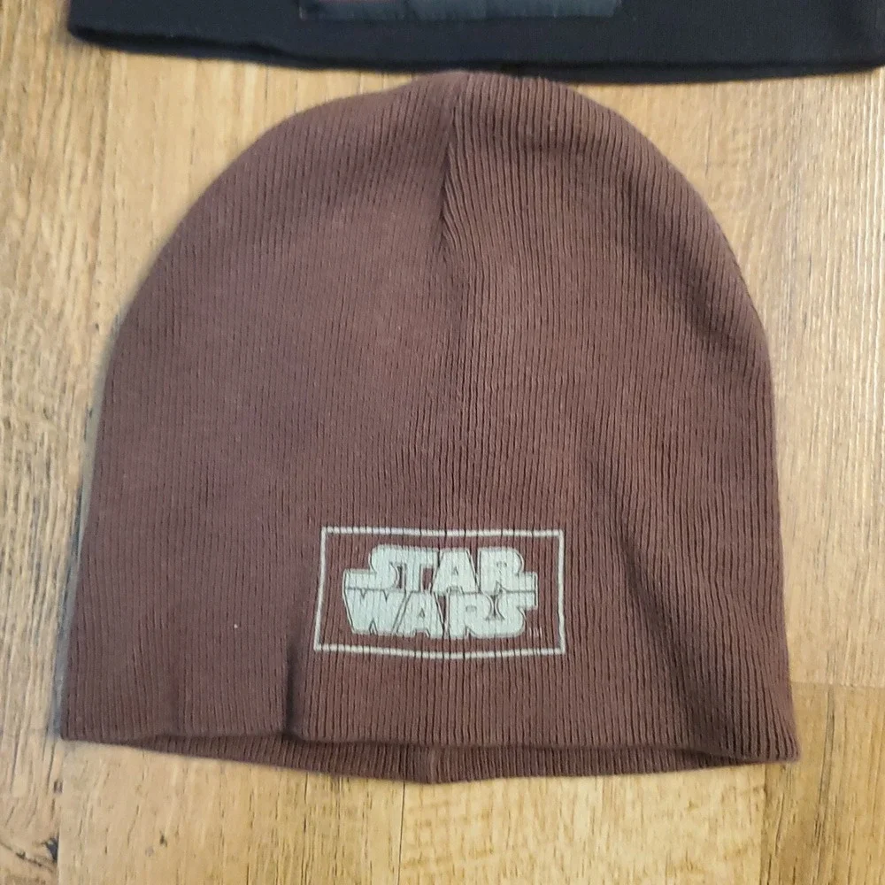 Star Wars 2 Pack Kids Tobaggan Beanie Hats Black Lego &‎ Brown Ribbed